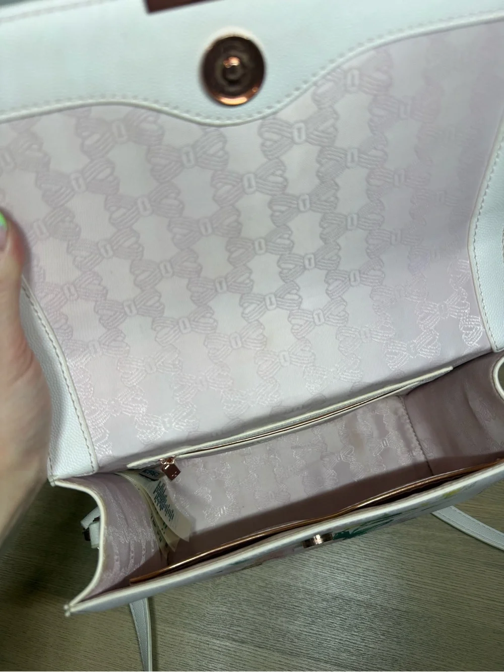 Ted Baker Cream Floral Top-Handle Satchel with Crossbody Strap - Picture 8 of 9